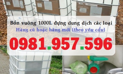 Bồn nhựa vuông 1000L, bồn nhựa trắng 1000L, bồn nhựa có van xả