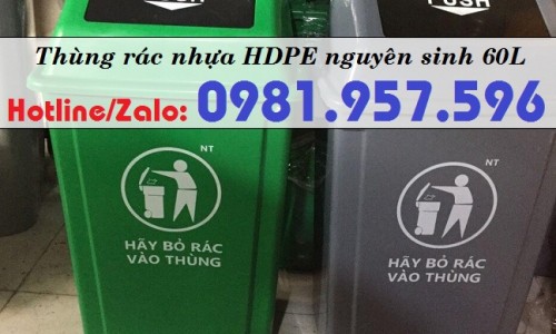 Thùng rác nhựa 60L, thùng rác nắp bập bênh, thùng rác nắp lật