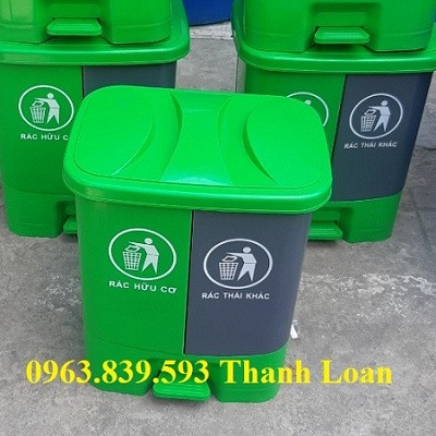 Thùng rác nhựa, thùng rác 2 ngăn đạp chân phân loại rác thải tại nguồn