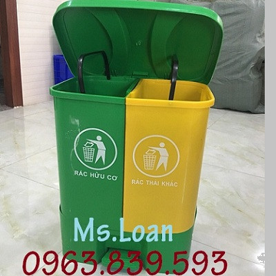 Thùng rác nhựa, thùng rác 2 ngăn đạp chân phân loại rác thải tại nguồn