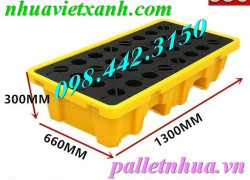 Pallet nhựa chống tràn dầu - hóa chất 2 phuy - KT 1300x660x300mm giá siêu cạnh tranh call 0984423150 Huyền