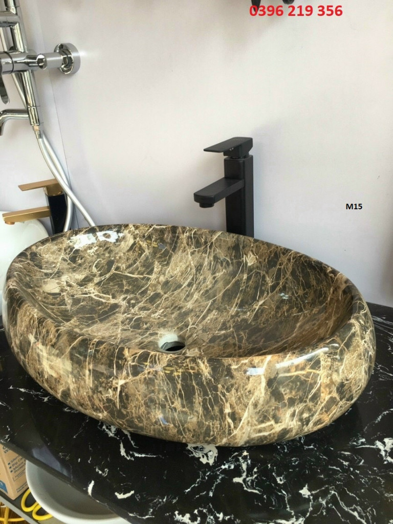 Bồn lavabo elip vân đá xanh rêu-bồn rửa mặt