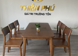 Bộ bàn ghế ăn 6 ghế gỗ sồi Nga tựa lưng cong - Thiên Phú