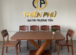 Bộ bàn ăn gỗ xoan đào chân X 6 ghế hiện đại Thiên Phú - Thiên Phú