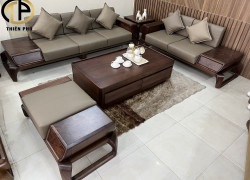 Bộ sofa phòng khách gỗ Walnut Bắc Mỹ cao cấp bọc da Simili, mút K43 - Thiên Phú