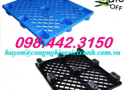 Pallet nhựa cốc 9 chân 1200x1000x140mm xanh dương - đen giá rẻ call 0984423150 Huyền