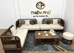 Sofa gỗ phong cách Indochine, đệm nỉ UKILI - Thiên Phú