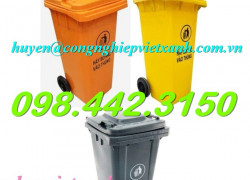 Thanh lý xả kho giá rẻ thùng rác 120 lít nhựa HDPE nắp kín màu cam - vàng - đen