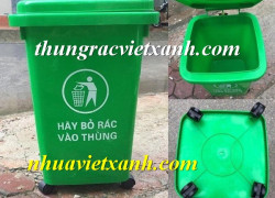 Thùng rác nhựa 60 lít màu xanh lá có 4 bánh xe