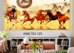 Tranh gạch trang trí tường, tranh 3D 8 con ngựa