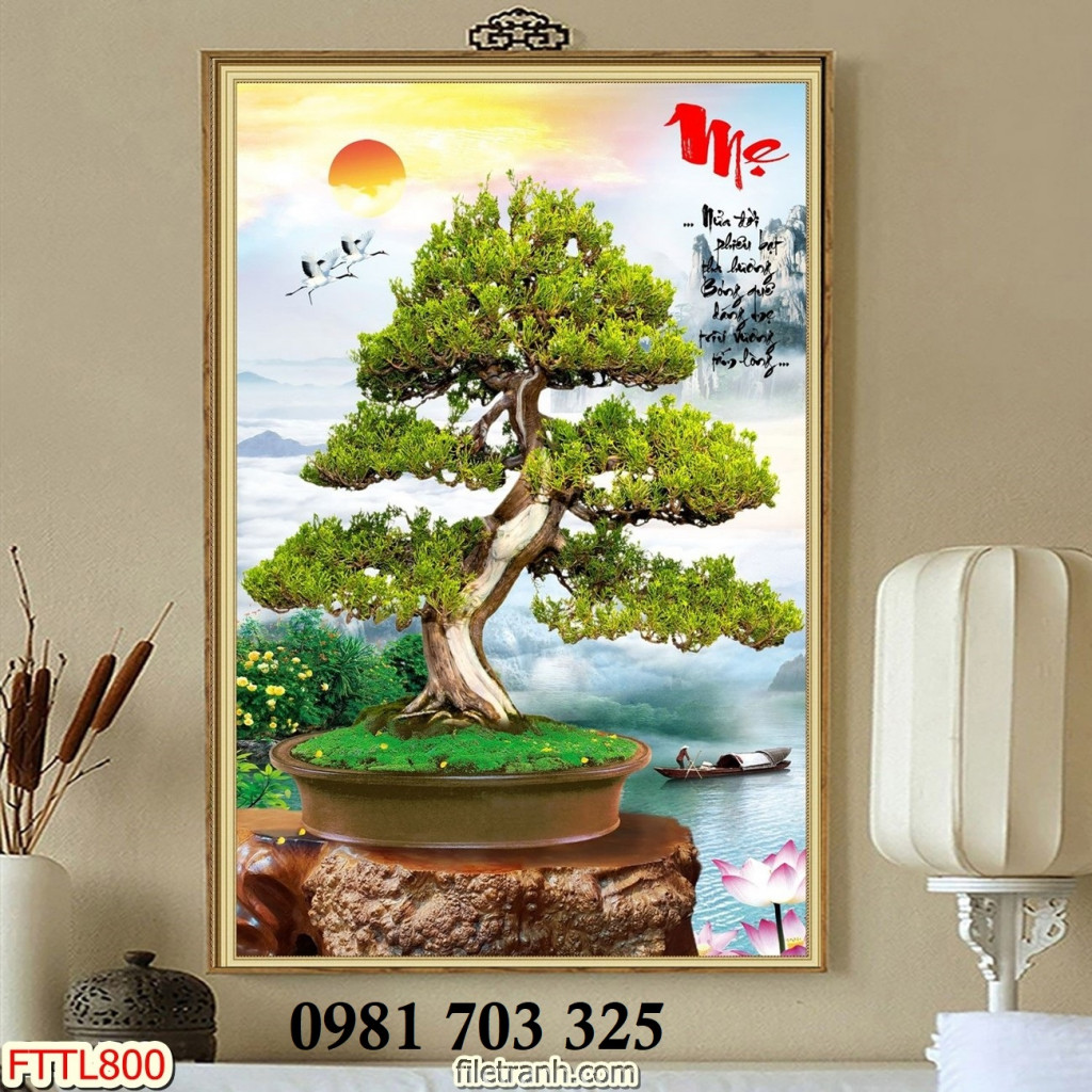 Tranh gạch trang trí tường, tranh cây bonsai