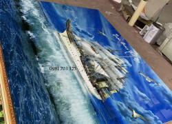 Tranh gạch trang trí tường, tranh 3D thuyền buồm