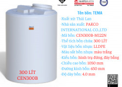 Bồn 300 lít -  bồn chứa hóa chất – bồn tema, bồn pakco – CEN300B-M122