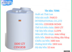 Bồn 1500 lít -  bồn chứa hóa chất – bồn tema, bồn pakco – CEN1500B-M154