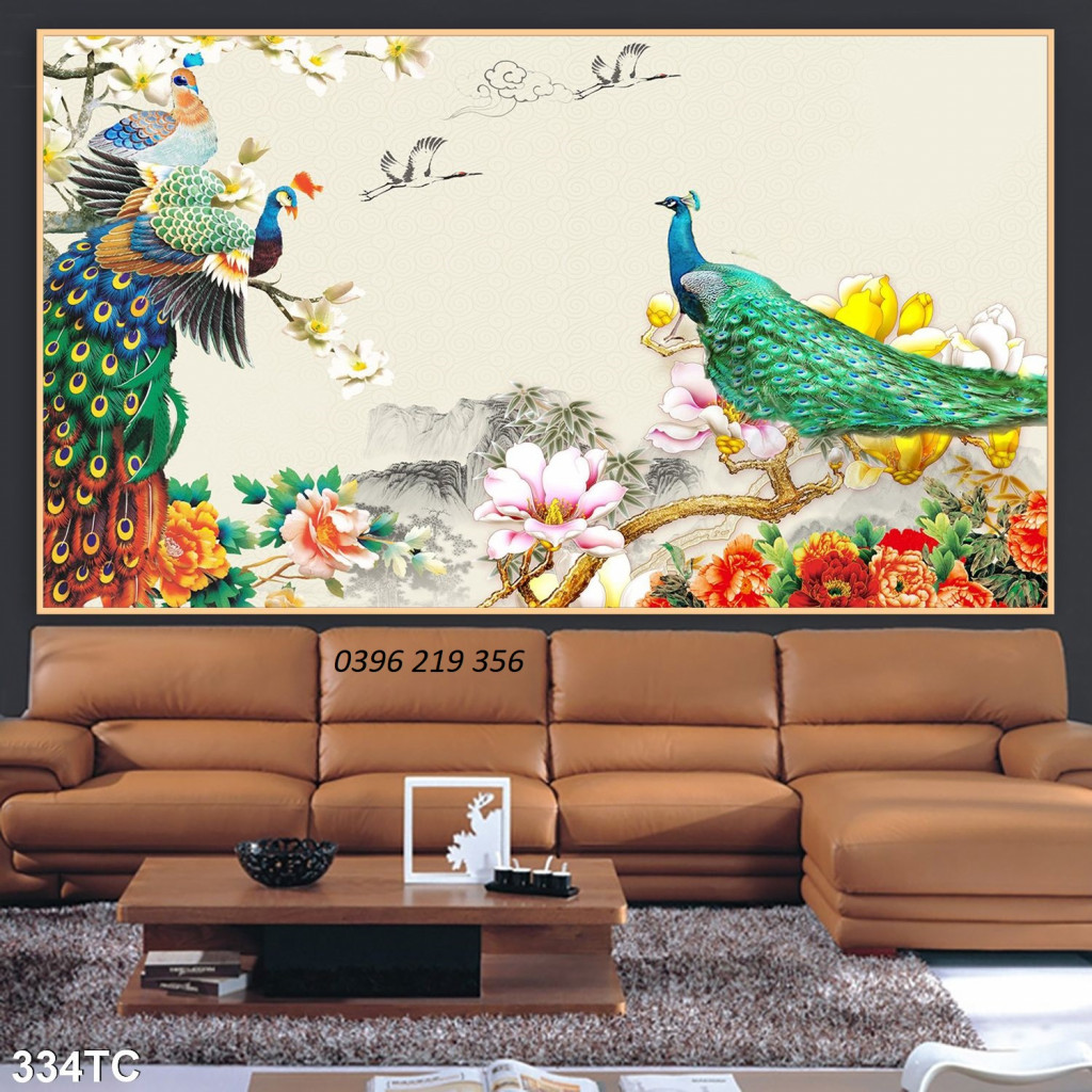 Gạch tranh hoa mẫu đơn và chim công-gạch tranh đẹp 3d
