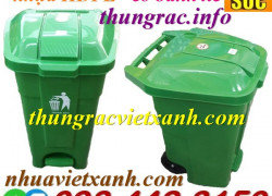 Thùng rác đạp chân 70 lít nhựa HDPE có bánh xe