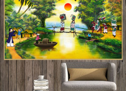 Tranh phong cảnh gạch men làng quê bắc bộ