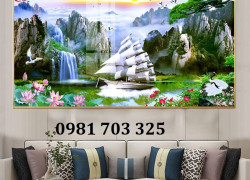 Tranh thuyền buồm phong thủy, gạch tranh 3D đẹp ốp tường