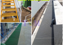 Sàn thao tác frp grating trên bể xử lý nước thải, putruded grating frp yellow