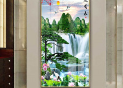 Gạch tranh 3D phong cảnh thác nước ốp tường đứng