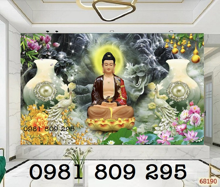 Tranh gạch hình phật ngồi dưới cây bồ đề 3d