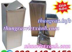 Thùng rác inox nắp lật hình vuông 240x240x610mm