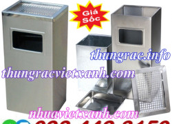 Thùng rác inox gạt tàn thuốc chữ nhật 300x240x620mm