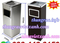 Thùng rác inox gạt tàn thuốc vuông 240x240x620mm