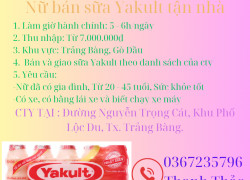 Tuyển dụng: Nữ bán sữa Yakult tận nhà