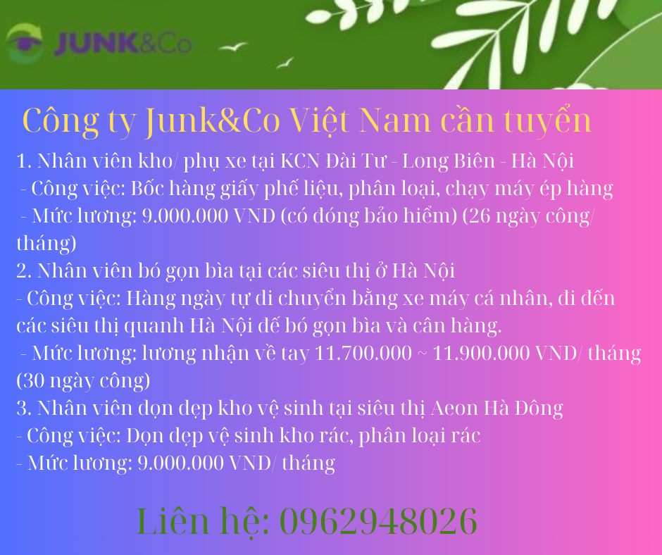 Công ty Junk&Co Việt Nam cần tuyển
