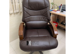 Ghế giám đốc da thật màu nâu chân gỗ có bánh xe điều chỉnh độ cao CD7153-L - Banghehiendai.com