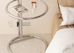 Bàn tab để đầu giường trang trí mặt kính tròn chân tăng giảm độ cao tại HCM TS0953-05G