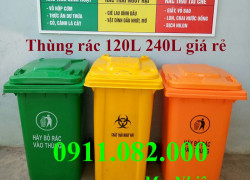 Chuyên phân phối thùng rác nhựa giá rẻ miền tây- thùng rác 120l 240l 660l màu xanh, cam, vàng- lh 0911082000
