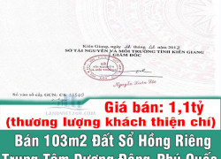 Chính Chủ Bán 103m2 Đất Sổ Hồng Riêng Trung Tâm Dương Đông-Phú Quốc