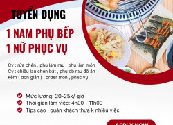 Hàn Việt BBQ Tuyển dụng 1 phụ bếp Nam và 1 phục vụ Nữ