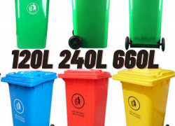 Thùng rác hàng mới về giá rẻ sỉ và lẻ- thùng rác 120l 240l màu xanh giá tốt- lh 0911082000