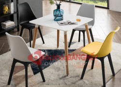 Bộ bàn vuông màu trắng chân gỗ ghế nhựa cafe tiếp khách 309