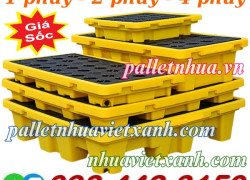 Pallet nhựa chống tràn dầu và hóa chất - khay nhựa chống tràn 1 phuy - 2 phuy - 4 phuy