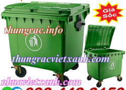 Thùng rác 1100 lít nhựa HDPE - 4 bánh xe - màu xanh lá