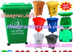 Thùng rác 60 lít nắp kín nhựa HDPE 4 bánh xe - nhiều màu sắc phân loại rác