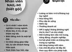 Tuyển NV nail - mi - gội đầu ưu tiên biết tiếng anh và có kinh nghiệm