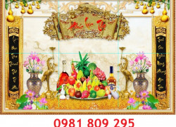 Tranh gạch bàn thờ thư pháp và bình hoa  HN9996