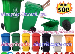 Thùng rác 120 lít nắp kín - nhựa HDPE - 2 bánh xe