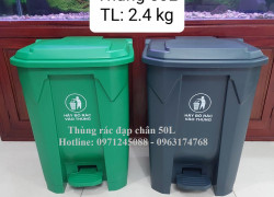 Thùng rác đạp chân 50L nhựa HDPE nhựa dẻo, độ bền cao