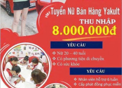 YAKULT tuyển nữ bán hàng tại nhà cho khách hàng