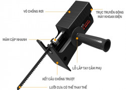 Bộ chuyển đổi máy khoan thành máy cưa lõi thép tặng kèm 3 lưỡi cưa sắt gỗ