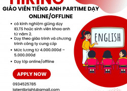 TUYỂN DỤNG 5 GIÁO VIÊN TIẾNG ANH PARTIME DẠY ONLINE/OFFLINE