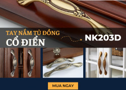 Tay nắm tủ đồng cổ điển phối hoa văn NK203D | Zalo 0901 196 552