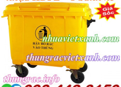 Thùng rác 660 lít nhựa HDPE 4 bánh xe - màu vàng