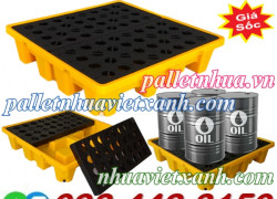 Pallet nhựa chống tràn dầu - hóa chất 4 phuy 1300x1300x300mm